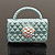 Stylish AB Crystal Pale Blue Enamel Bag Brooch In Silver Plating - 3cm Length