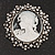 Vintage Round Swarovski Crystal Cameo Brooch In Silver Plating - 6cm Diameter - view 2