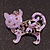 Lilac Crystal Enamel Cat Brooch In Silver Plating - 4.5cm Length - view 2