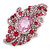 Large Victorian Style Pink/Fuchsia Crystal Brooch In Silver Plating - 10cm Length - view 4