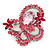 Large Pink Crystal 'Butterfly' Brooch In Rhodium Plating - 8cm Length - view 3