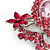 Large Pink Crystal 'Butterfly' Brooch In Rhodium Plating - 8cm Length - view 6