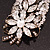 Oversized Clear Glass Floral Corsage Brooch In Burn Gold Metal - 11.5cm Length - view 4