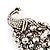 Gigantic Clear Crystal 'Peacock' Brooch In Burn Gold Metal - 11cm Length - view 10