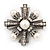 Vintage Burn Silver Diamante 'Cross' Brooch - 6cm Diameter