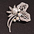 Bridal AB & Clear Crystal Floral Brooch In Silver Plating - 8cm Length - view 5