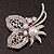 Bridal AB & Clear Crystal Floral Brooch In Silver Plating - 8cm Length - view 2