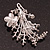Bridal White Simulated Pearl & Clear Crystal Floral Brooch In Silver Plating - 6.5cm Length - view 5