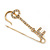 Gold Tone Diamante Key Fashion Pin Brooch - 7cm Length - view 4