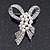 Small Contemporary Imitation Pearl Crystal Bow Brooch In Silver Plating - 4.5cm Length