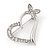 Open Diamante Heart&Butterfly Brooch In Rhodium Plated Metal - 4cm Length - view 2