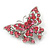 Pink Crystal Filigree Butterfly Brooch (Silver Tone) - view 3