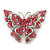 Pink Crystal Filigree Butterfly Brooch (Silver Tone)