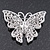 Pink Crystal Filigree Butterfly Brooch (Silver Tone) - view 2