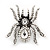 Large Clear Crystal Spider Brooch In Antique Silver Finish - 6cm Length