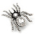 Large Clear Crystal Spider Brooch In Antique Silver Finish - 6cm Length - view 6