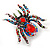 Large Multicoloured Crystal Spider Brooch In Antique Gold Finish - 6cm Length - view 5