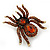 Large Smokey Topaz Coloured Crystal Spider Brooch In Antique Gold Finish - 6cm Length - view 6