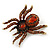 Large Smokey Topaz Coloured Crystal Spider Brooch In Antique Gold Finish - 6cm Length - view 7