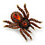 Large Smokey Topaz Coloured Crystal Spider Brooch In Antique Gold Finish - 6cm Length - view 8