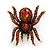 Large Smokey Topaz Coloured Crystal Spider Brooch In Antique Gold Finish - 6cm Length - view 9