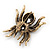 Large Smokey Topaz Coloured Crystal Spider Brooch In Antique Gold Finish - 6cm Length - view 4