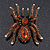 Large Smokey Topaz Coloured Crystal Spider Brooch In Antique Gold Finish - 6cm Length - view 2