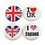 4pcs 'I Heart Love UK' Lapel Pin Button Badge - 4.5cm Diameter
