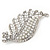 Large Simulated Pearl/Diamante 'Leaf' Brooch In Silver Tone Metal - 8.5cm Length - view 2