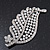 Large Simulated Pearl/Diamante 'Leaf' Brooch In Silver Tone Metal - 8.5cm Length