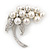 Large 'Grapes' Simulated Pearl/Diamante Brooch In Silver Metal - 6cm Length - view 4