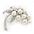 Large 'Grapes' Simulated Pearl/Diamante Brooch In Silver Metal - 6cm Length - view 6