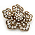 Vintage Filigree Simulated Pearl/ Diamante 'Flower' Brooch In Antique Gold Metal - 5cm Diameter - view 2