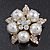 Stunning Bridal Simulated Pearl Crystal Brooch (Snow White & Gold Plated) - 4cm Diameter - view 2