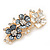 Pale Blue/White Enamel Diamante Floral Brooch In Gold Plating - 6cm Length - view 5