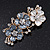 Pale Blue/White Enamel Diamante Floral Brooch In Gold Plating - 6cm Length - view 6