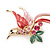 Exotic Deep Pink Diamante 'Bird' Brooch In Gold Finish - 6.5cm Length - view 3