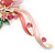 Exotic Deep Pink Diamante 'Bird' Brooch In Gold Finish - 6.5cm Length - view 4