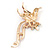 Exotic Deep Pink Diamante 'Bird' Brooch In Gold Finish - 6.5cm Length - view 5