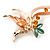 Exotic Orange/Peach Diamante 'Bird' Brooch In Gold Finish - 6.5cm Length - view 3
