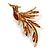 Sparkling Light Amber Coloured Crystal Fire-Bird Brooch (Gold Tone) - view 3