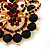 Burgundy Red & Jet-Black Diamante Corsage Brooch In Gold Plating - 5cm Diameter - view 5