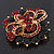 Burgundy Red & Jet-Black Diamante Corsage Brooch In Gold Plating - 5cm Diameter - view 3