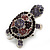 Amethyst/ Deep Purple Swarovski Crystal 'Turtle' Brooch In Silver Plated Metal - 5.5cm Length