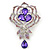 Stunning Purple CZ Floral Dimensional Corsage Brooch In Silver Plating - 10cm Length - view 5