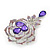 Stunning Purple CZ Floral Dimensional Corsage Brooch In Silver Plating - 10cm Length - view 10