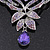 Stunning Purple CZ Floral Dimensional Corsage Brooch In Silver Plating - 10cm Length - view 6