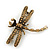Vintage Citrine Crystal 'Dragonfly With Simulated Pearl' Brooch In Antique Gold Metal - 6cm Length - view 5