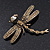 Vintage Citrine Crystal 'Dragonfly With Simulated Pearl' Brooch In Antique Gold Metal - 6cm Length - view 9