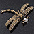 Vintage Citrine Crystal 'Dragonfly With Simulated Pearl' Brooch In Antique Gold Metal - 6cm Length - view 4